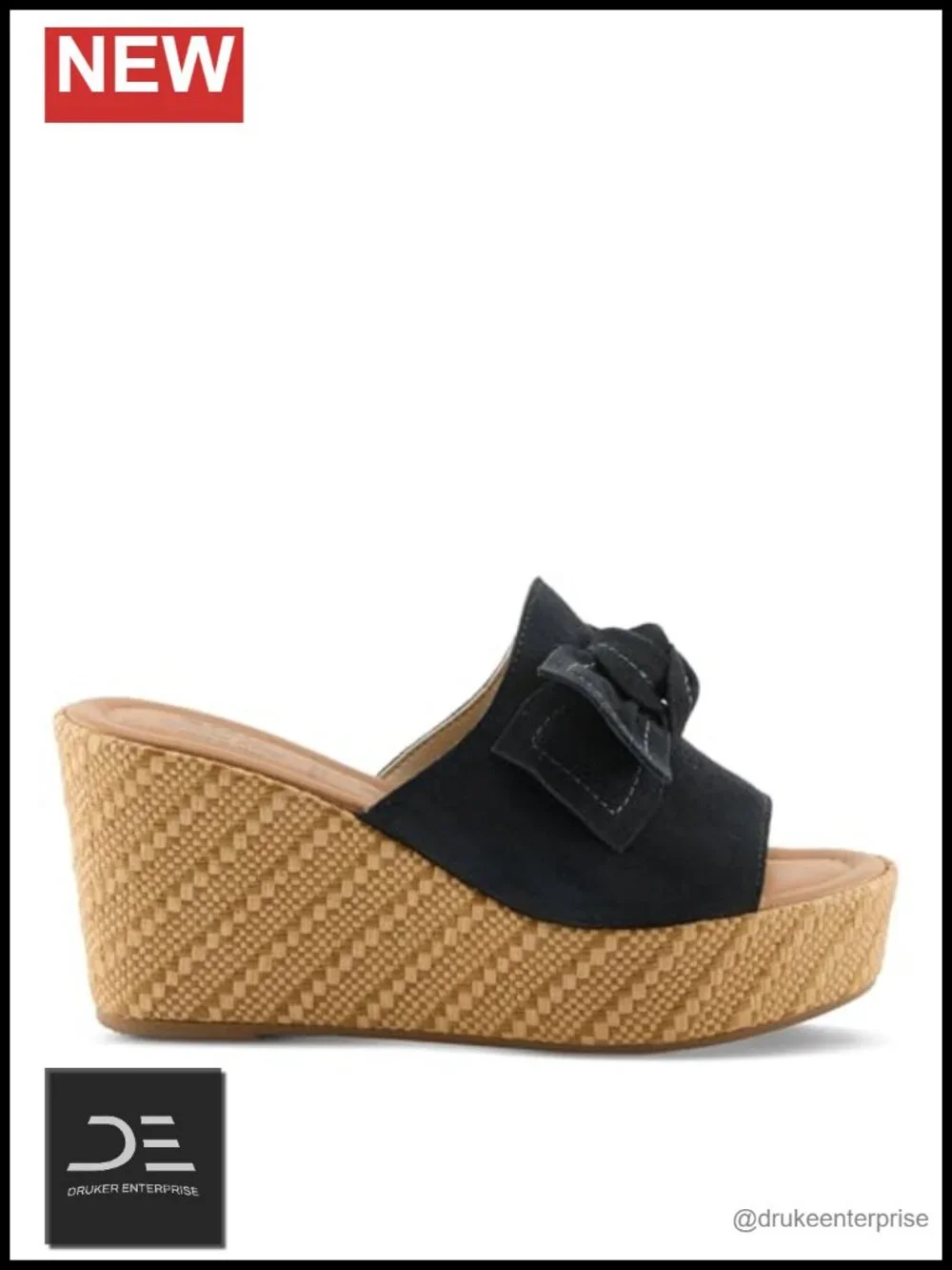 Italian Suede Bow Wedge Platform Sandal Cushioned Slip-On